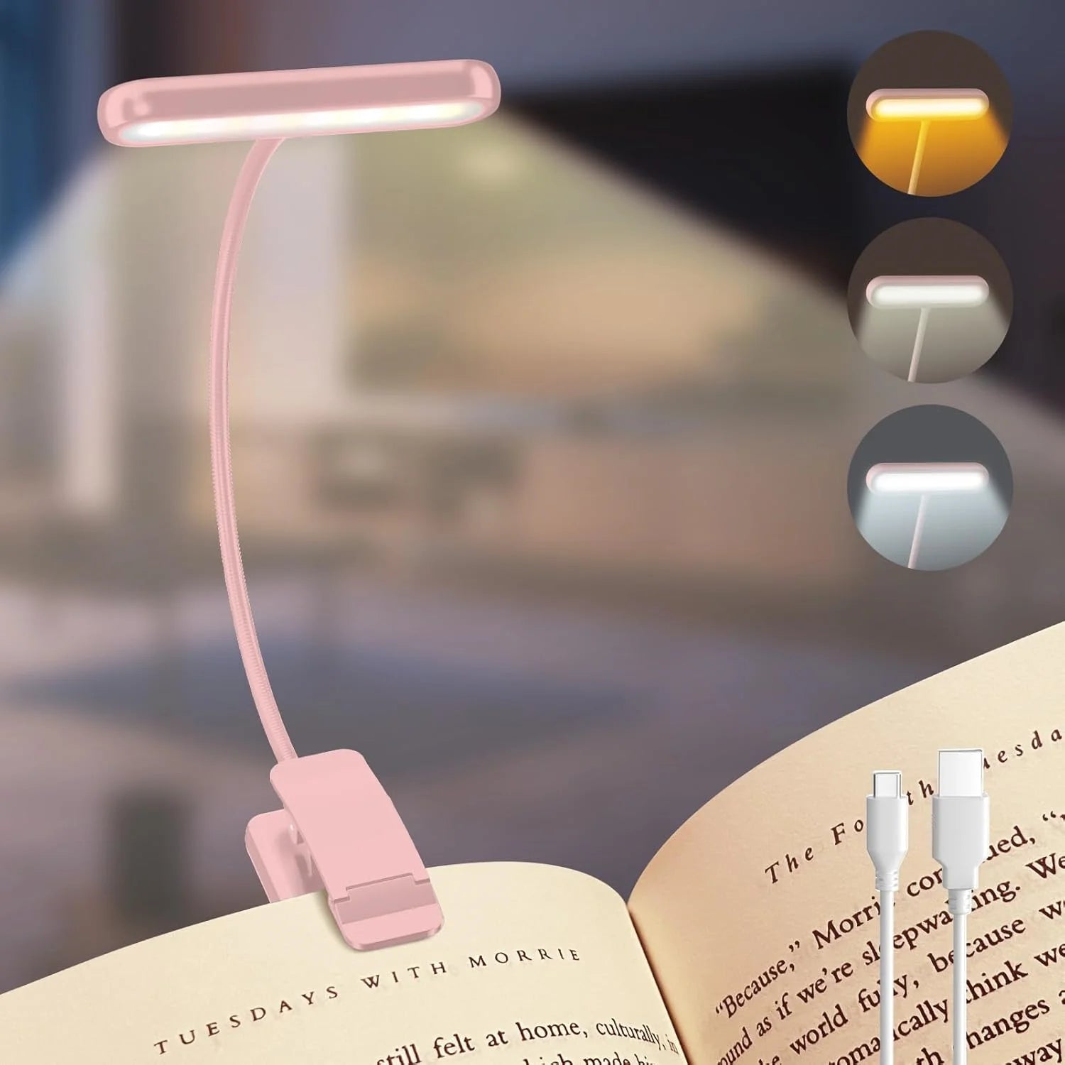 USB Rechargeable Book Light – 14 LEDs Clip-On