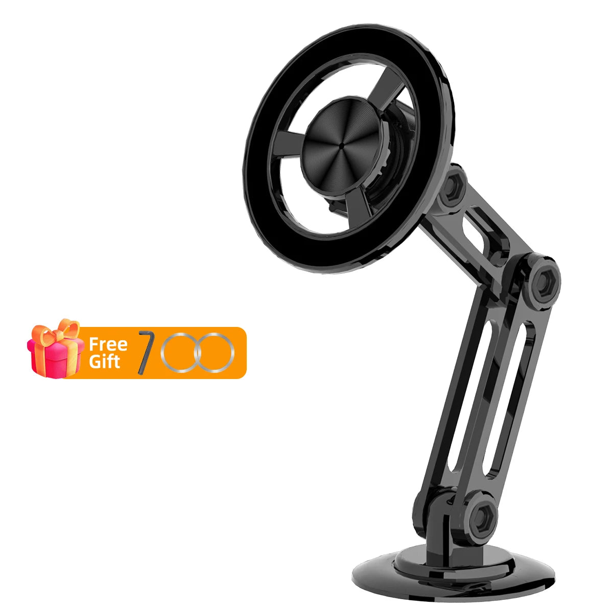 The McGiLLon MagSafe articulating car phone holder shown in a sleek black finish.