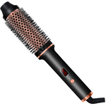 The Tinsol 3-in-1 ionic hot curl brush in black and rose gold, showing the LCD temperature display.