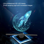 An infographic highlighting the 224 professional HD LED beads on the 3D hologram fan, which create amazing light and incredible images.