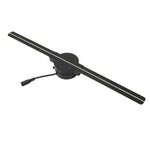 A clear product shot of the 3D hologram fan projector device with its spinning LED blade.