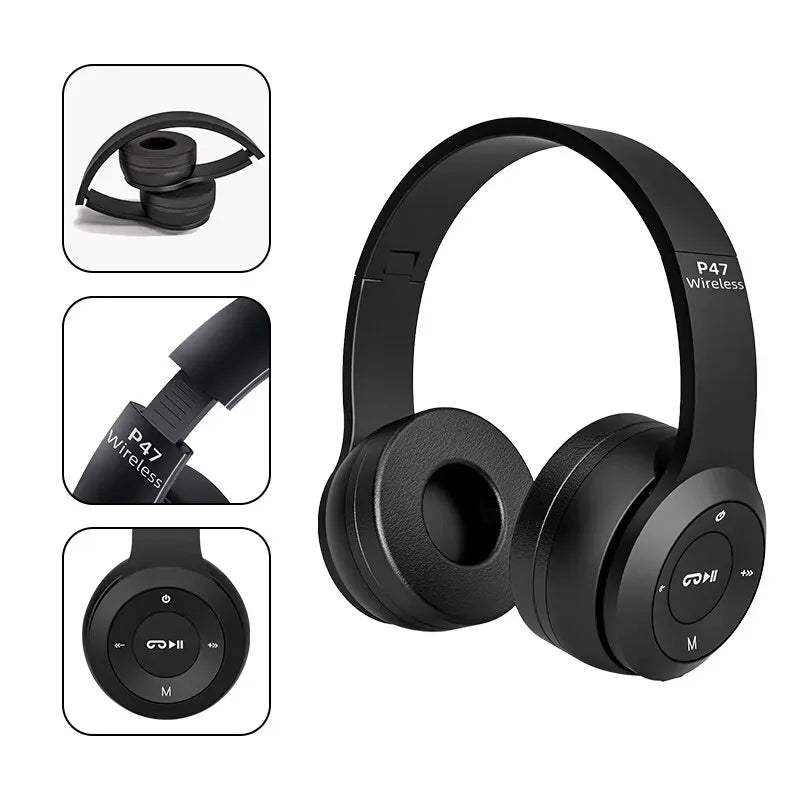 P47 Bluetooth Headset – Wireless Stereo Folding for Sports & Gaming
