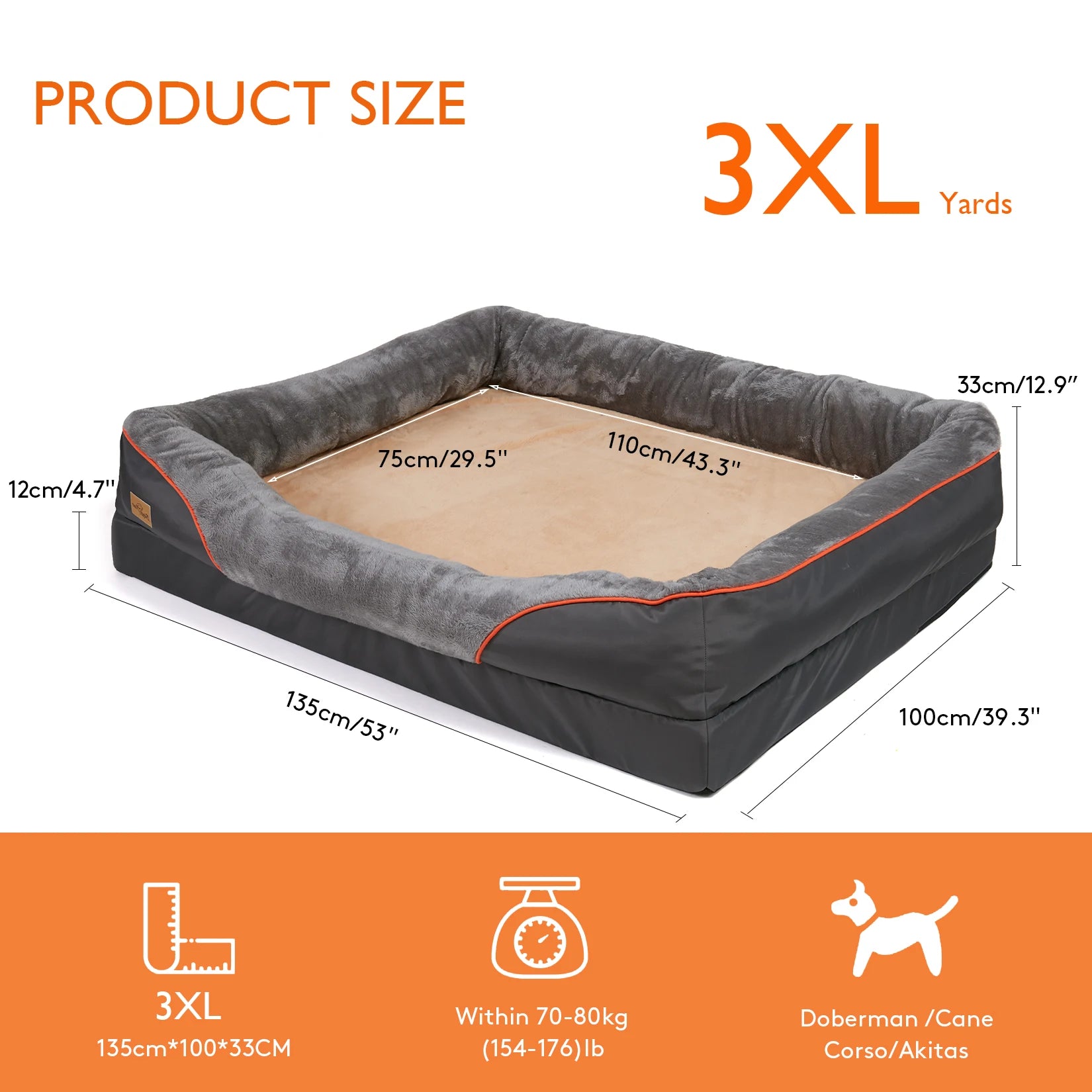 Orthopaedic Dog Bed with Bolsters – Washable & Waterproof Base