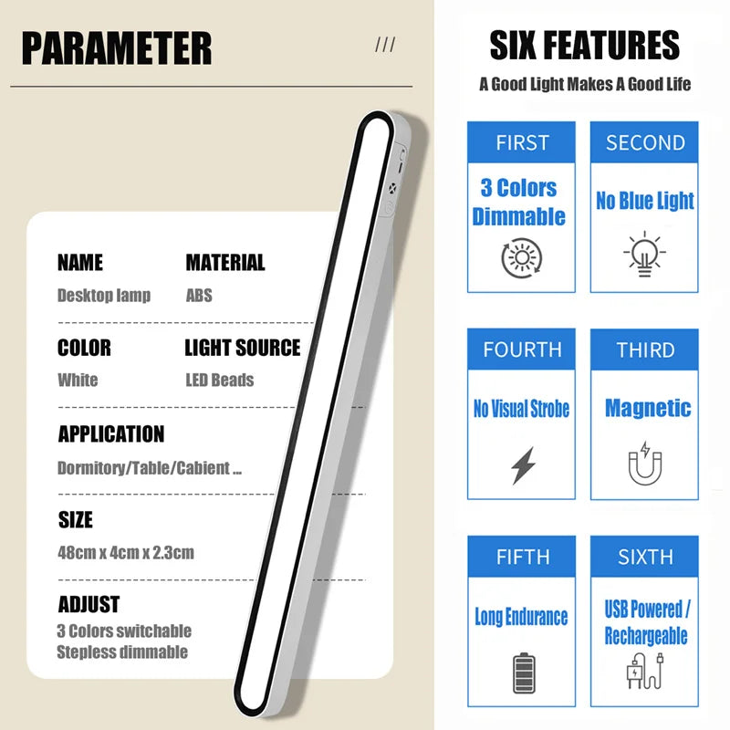 Magnetic USB Rechargeable LED Desk Light