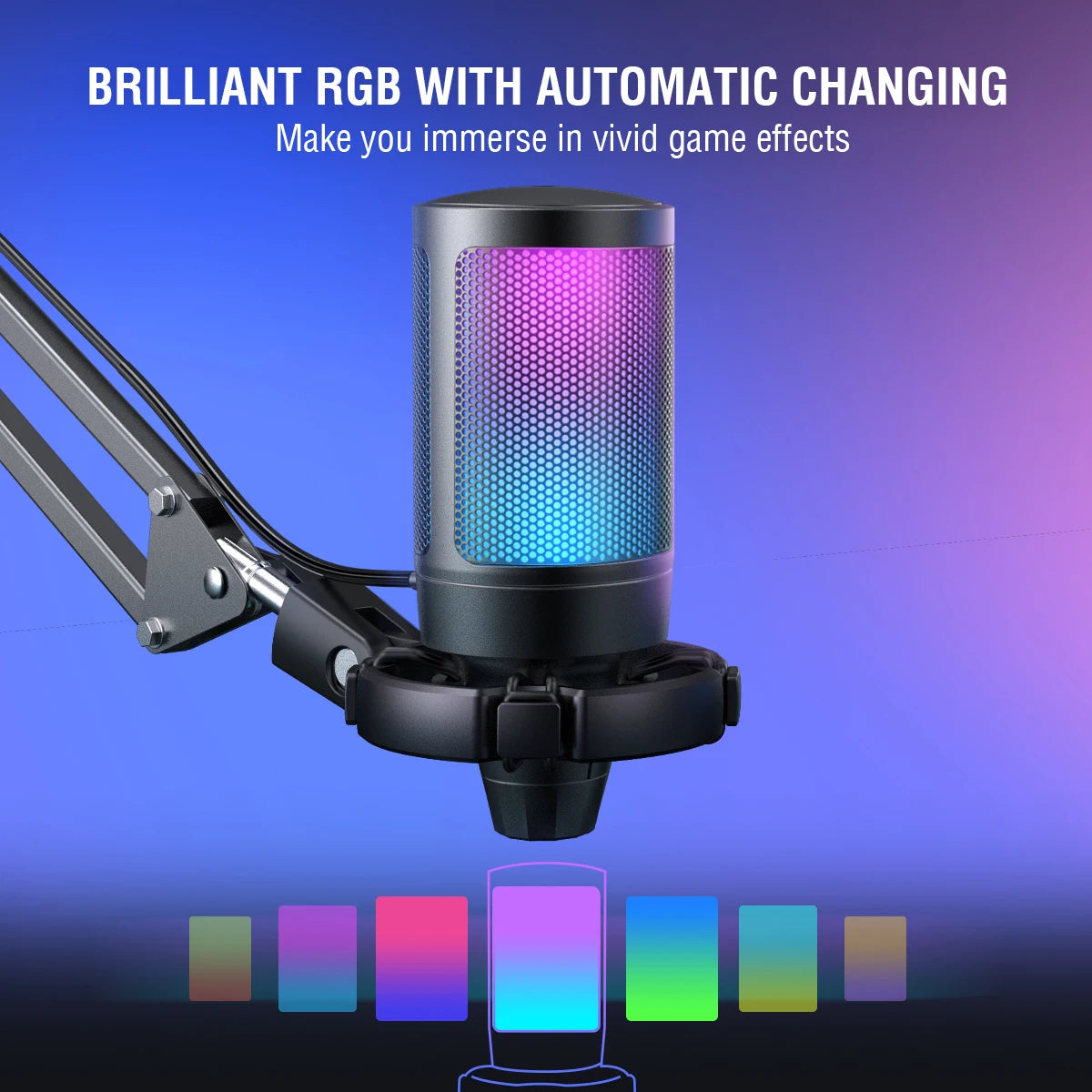 FIFINE A6T USB Gaming Microphone – RGB with Arm Stand
