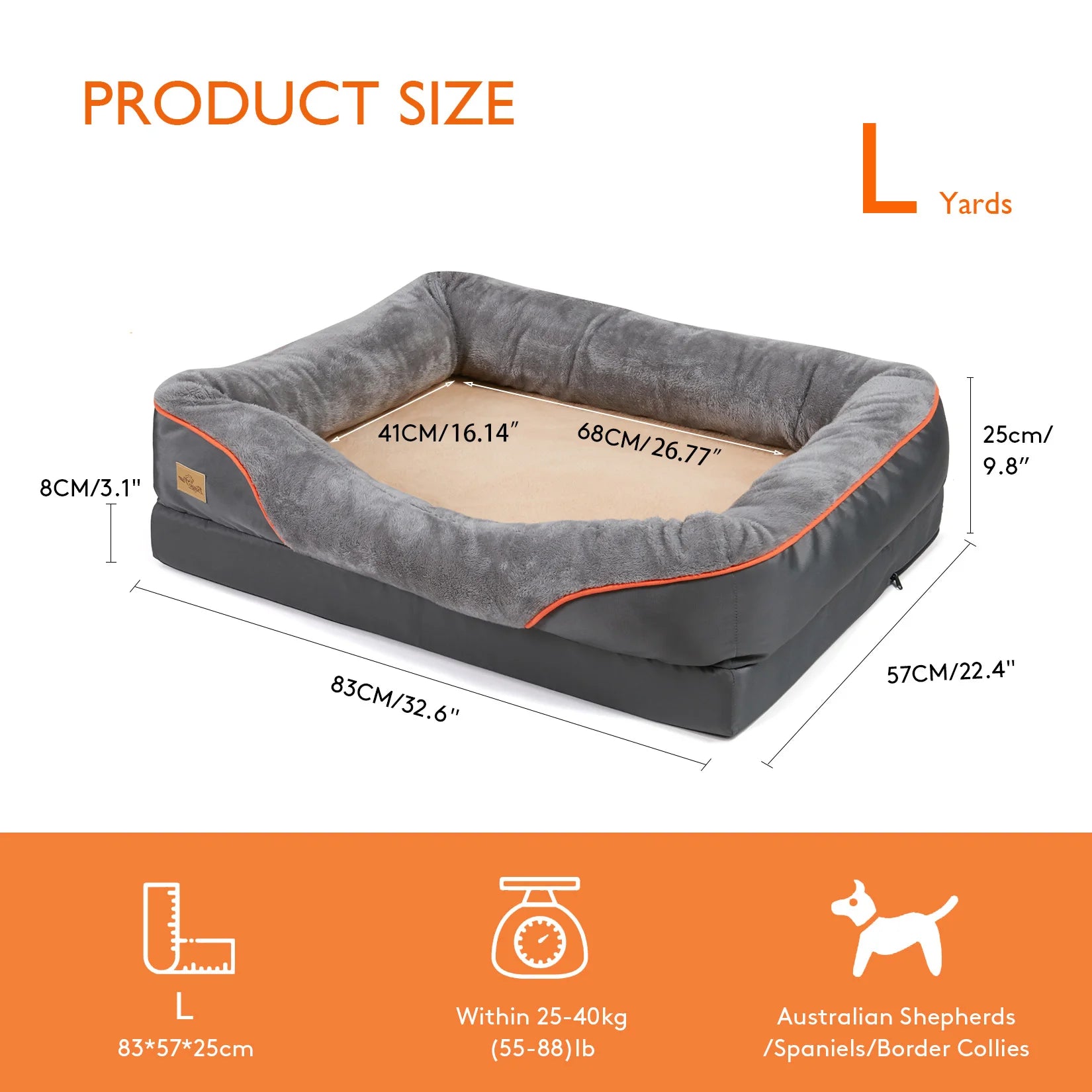 Orthopaedic Dog Bed with Bolsters – Washable & Waterproof Base
