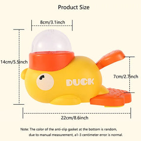 Diagram of the duck feeder toy showing its dimensions: 22cm long and 14cm high.