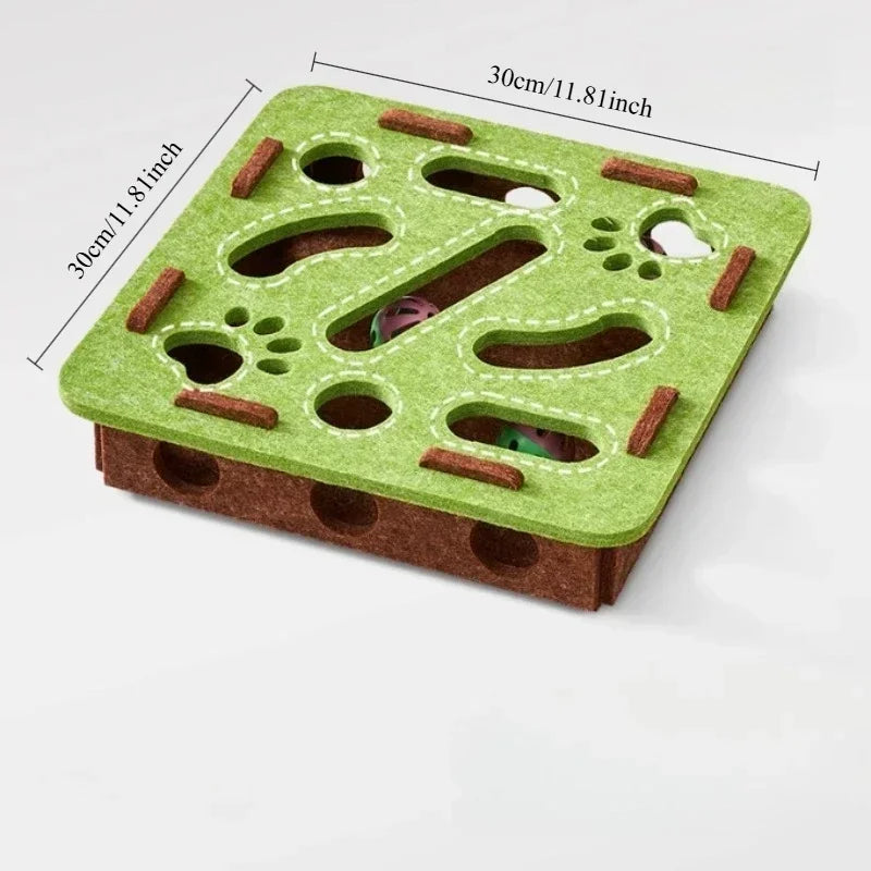 A diagram showing the dimensions of the green square cat puzzle box, which is 30cm by 30cm.
