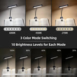An infographic demonstrating the LED book light's 3 color modes (6000K, 4500K, 2700K) and 10 adjustable brightness levels for each mode.