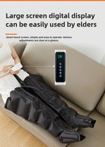 A close-up of the leg massager's large screen digital display, highlighting that it is simple and easy to operate.