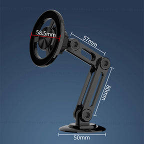 A diagram showing the dimensions of the articulating magnetic phone mount, including its 80mm arm length and 50mm base.