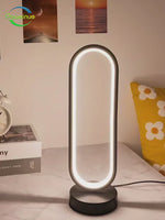 A video demonstrating the features of the oval LED lamp, showing the inline remote control cycling through the 3 light modes (neutral, white, warm) and adjusting through the 10 levels of brightness.