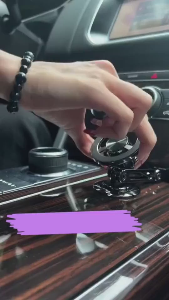 A video demonstrating the versatility of the articulating magnetic phone mount, showing it being used on a car's center console, dashboard, and windshield.