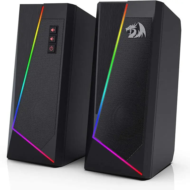 The Redragon GS520 Anvil RGB desktop speakers shown in a classic black color.