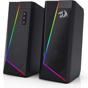 The Redragon GS520 Anvil RGB desktop speakers shown in a classic black color.