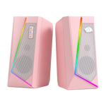A clear product shot of the Redragon GS520 Anvil RGB desktop speakers in a stylish pink color.