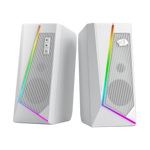 The Redragon GS520 Anvil RGB desktop speakers shown in a clean white color.