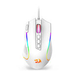 A top-down view of the white Redragon M612 Predator gaming mouse, showing the scroll wheel and DPI buttons.