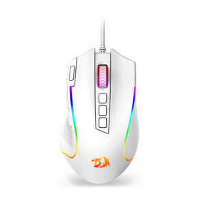 A top-down view of the white Redragon M612 Predator gaming mouse, showing the scroll wheel and DPI buttons.