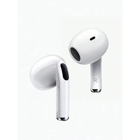 A close-up of the left and right TWS A6pro wireless earbuds, showing their ergonomic design.