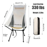 An infographic detailing the dimensions of the Westtune camping chair and its carry bag, and noting its 330 lbs load-bearing capacity and 3.3 lbs weight.
